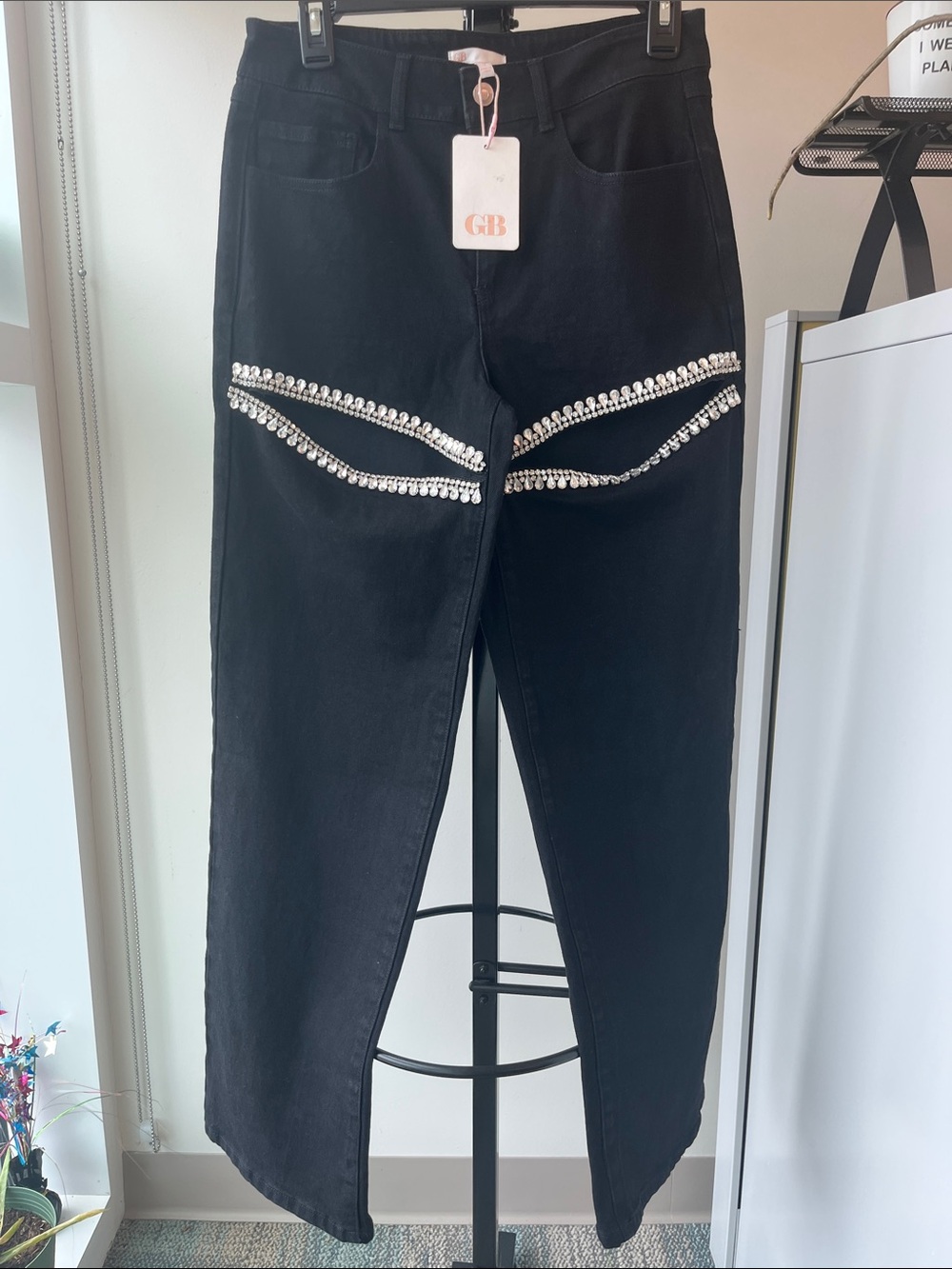 Gianni Bini Black Jeans with Rhinestone Trim